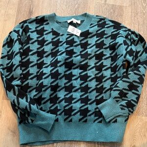 LOFT Teal and Black Patterned Sweater